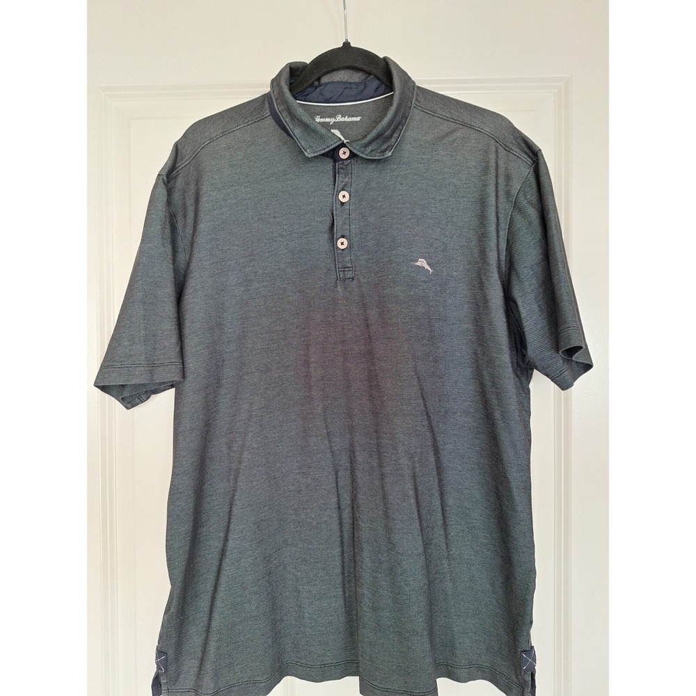 Tommy Bahama Mens Polo Shirt Size Large Gray Short Sleeve